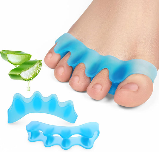 Gel Toe Separators for Toe Alignment - Silicone Toe Spacers for Bunions - Toe Spreaders for Straightening Overlapping Toes - Big Toe Corrector for Women & Men (2 Pairs, Blue)