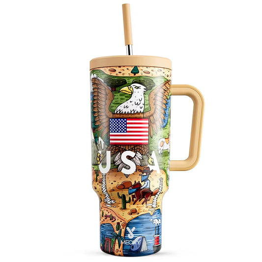 40Oz Insulated Tumbler with Lid and Straws Stainless Steel Coffee Tumbler with Handle Vacuum Leak Proof Coffee Cup ﻿