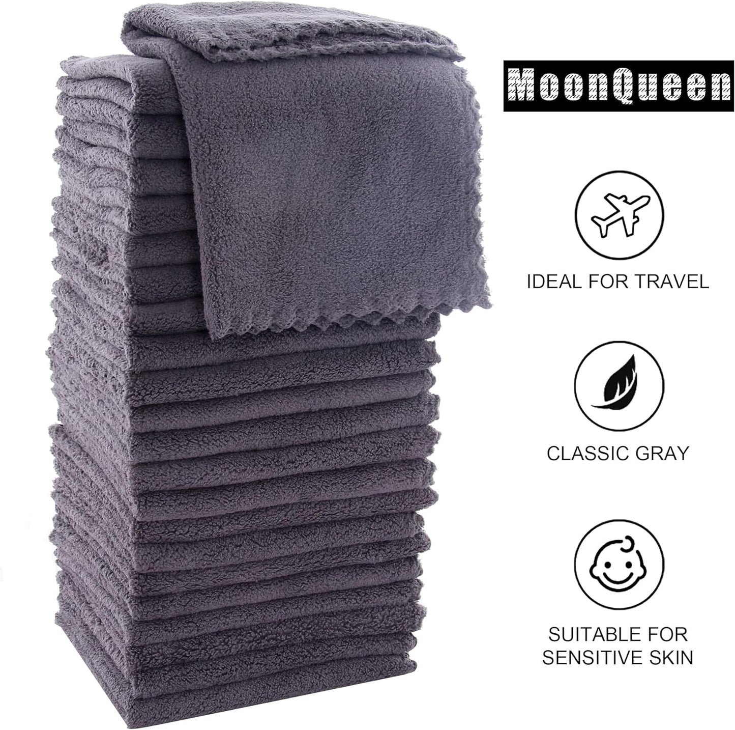 Ultra Soft Premium Washcloths Set - 12 X 12 Inches - 24 Pack - Quick Drying - Highly Absorbent Coral Velvet Bathroom Wash Clothes - Use as Bath, Spa, Facial, Fingertip Towel (Grey)